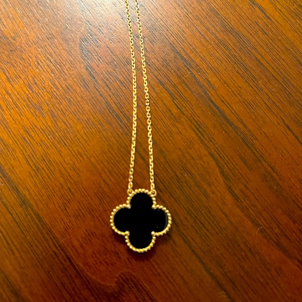 VCA Black onyx Alhambra necklace with box. 16 or 18 inches adjustable